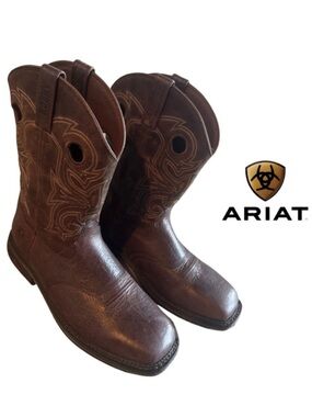 Rocky Original Western Work Boots 12W Saddle Brown Square Toe Leather 11” Shaft